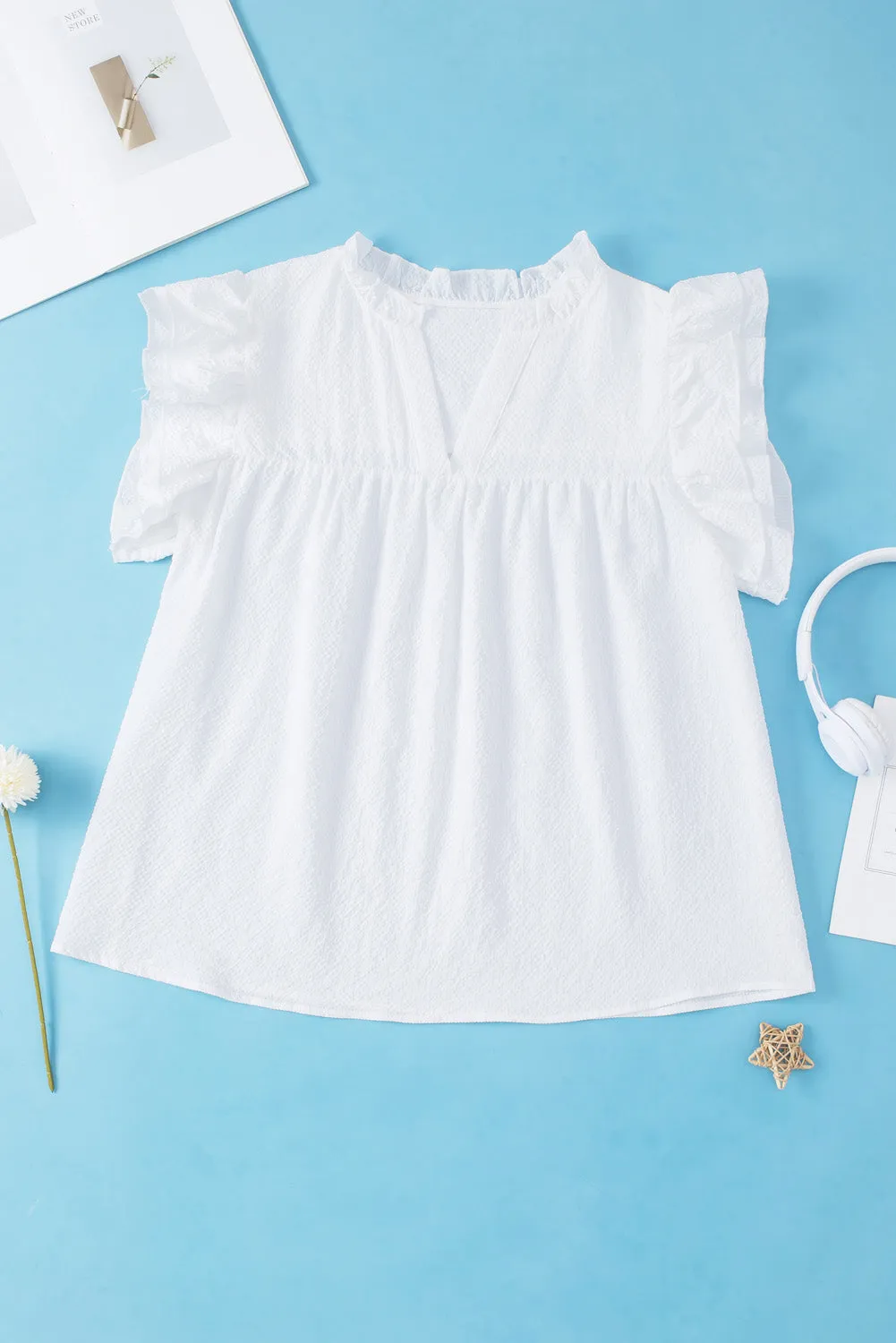 Ruffled Flutter Sleeve Plus Size Blouse