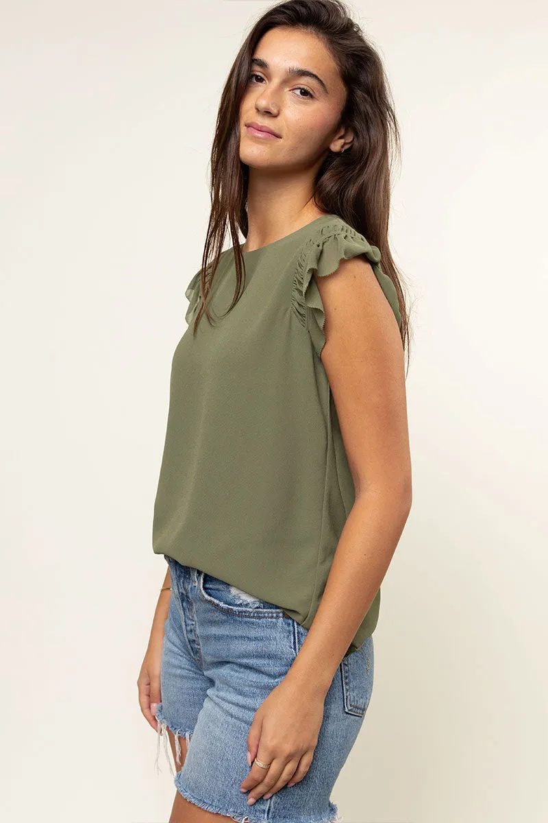 Ruffled Shoulder Sleeve Top