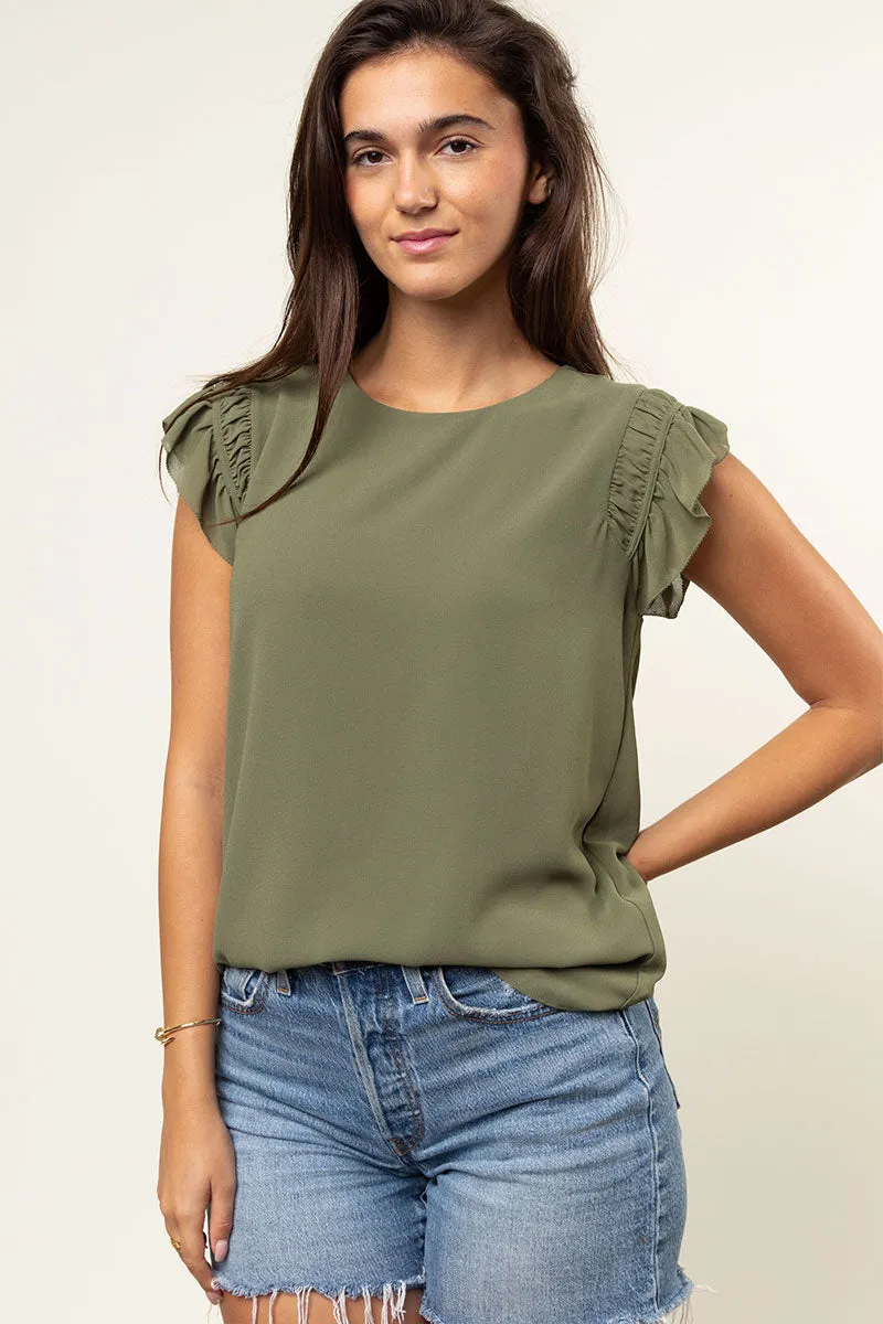 Ruffled Shoulder Sleeve Top