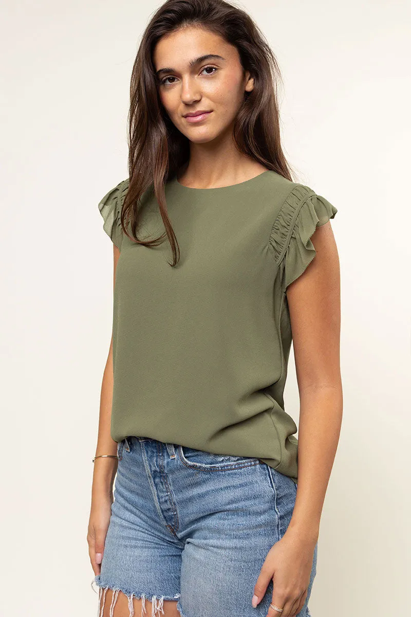 Ruffled Shoulder Sleeve Top