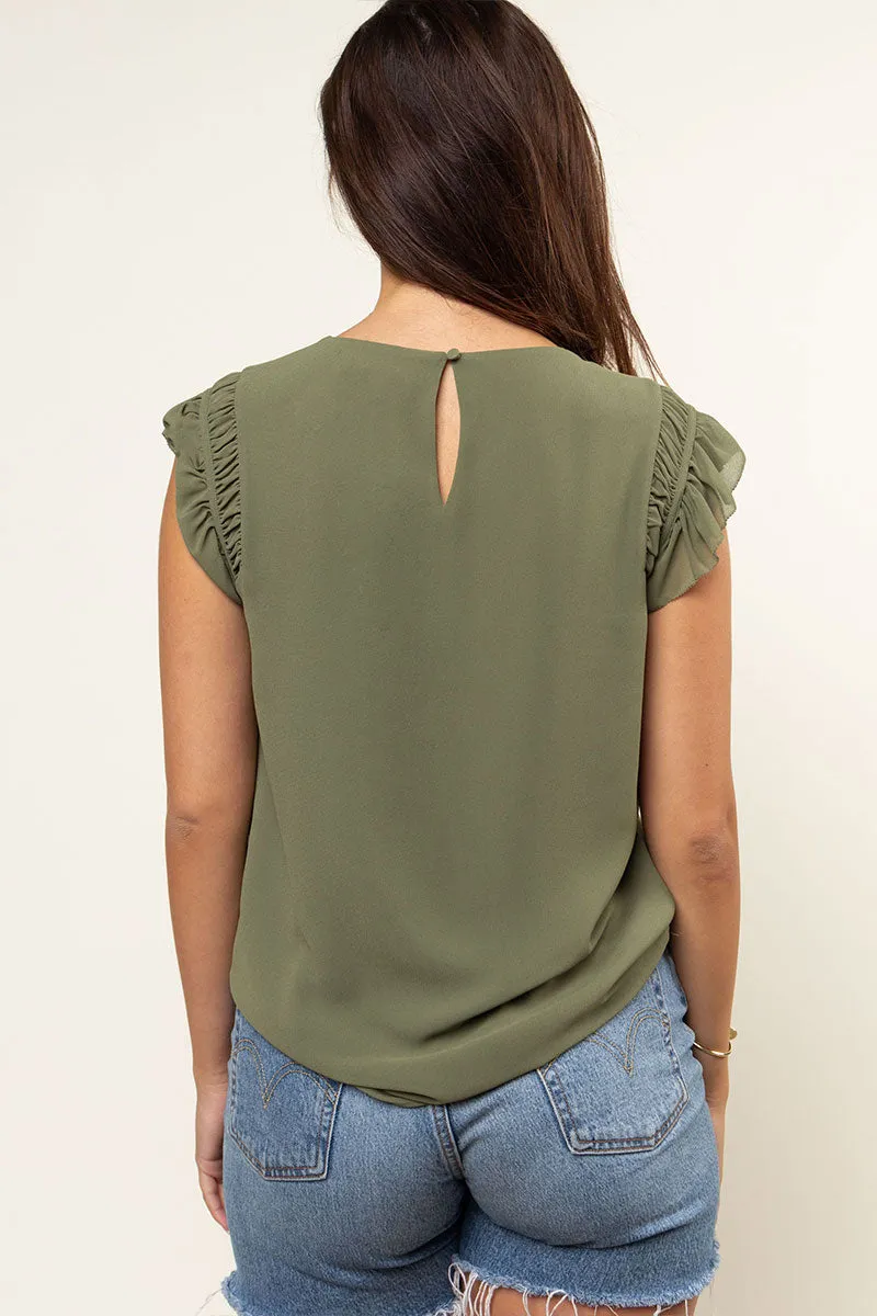 Ruffled Shoulder Sleeve Top
