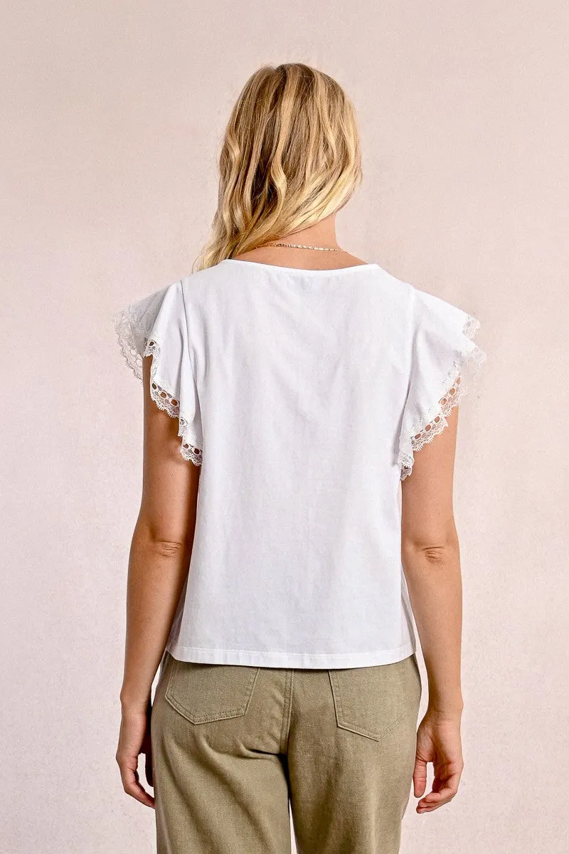 RUFFLED SLEEVE T-SHIRT