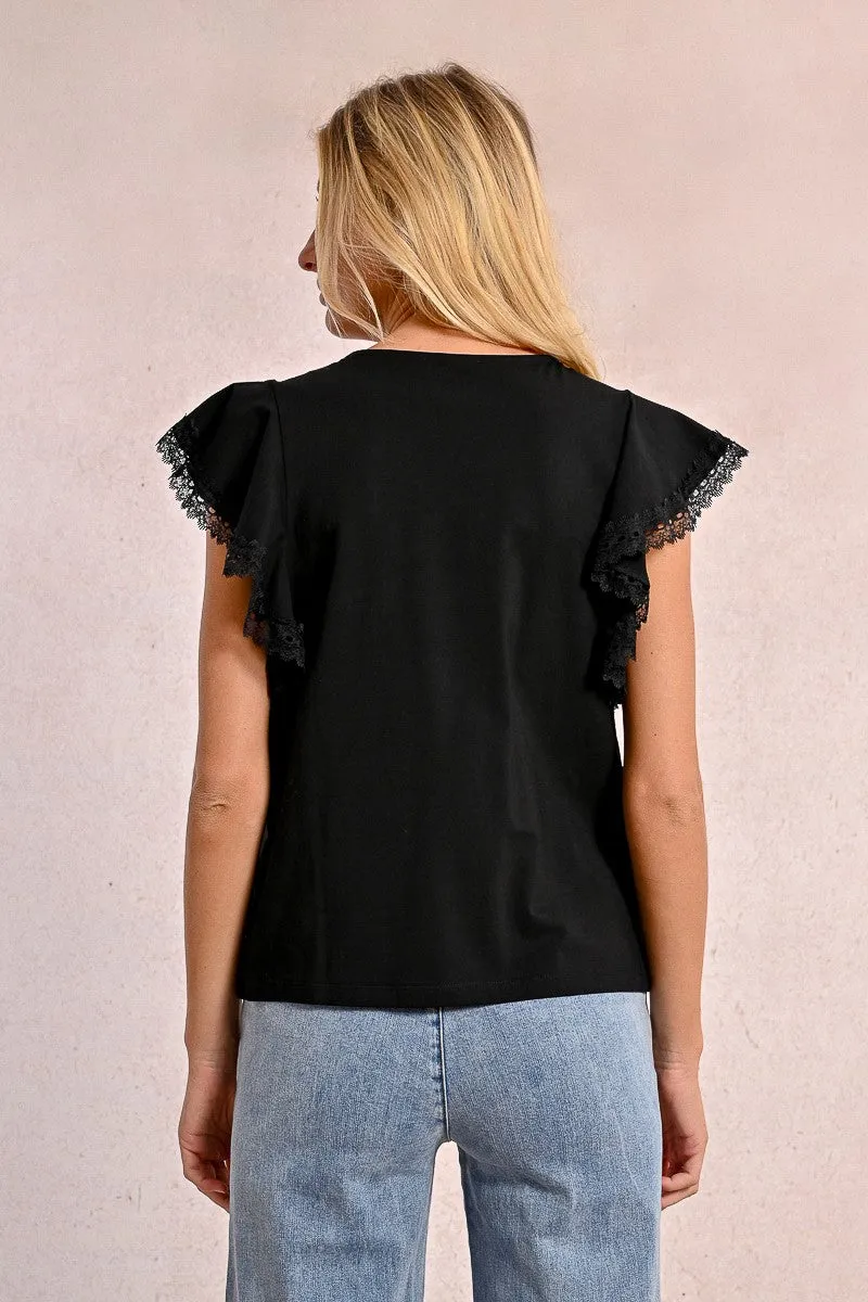 RUFFLED SLEEVE T-SHIRT