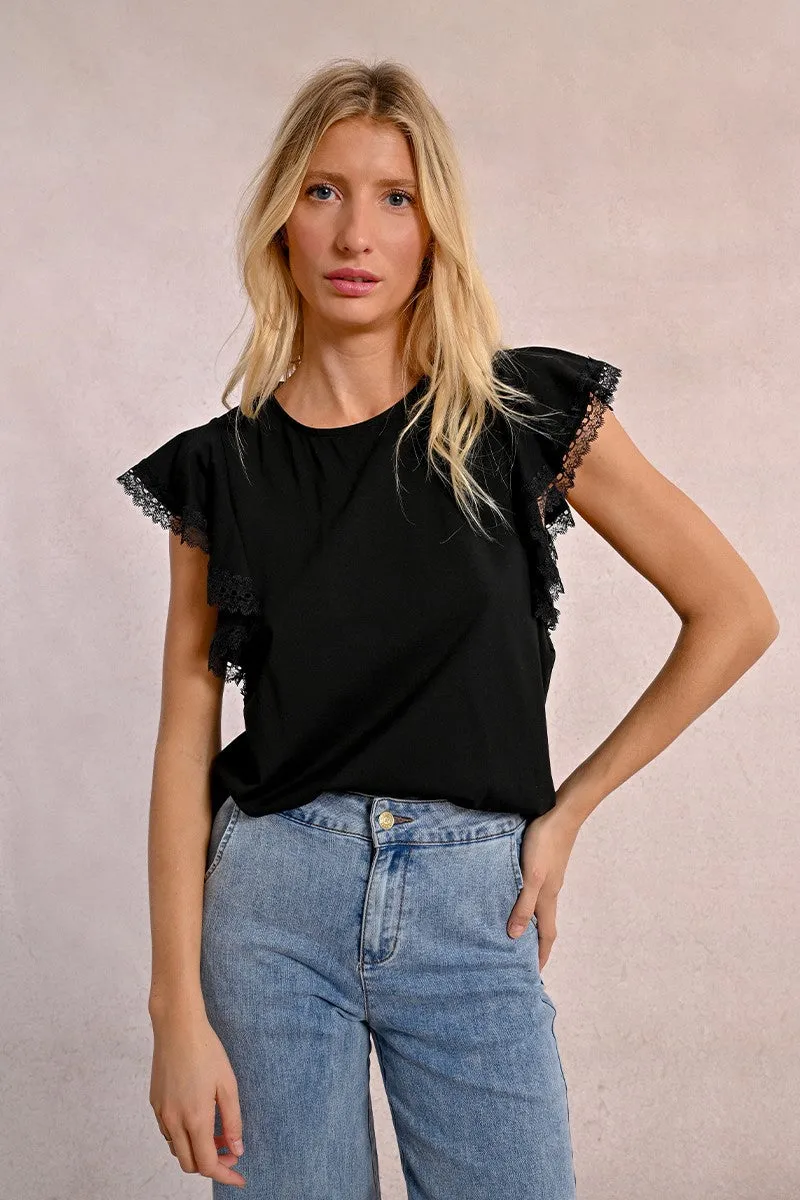 RUFFLED SLEEVE T-SHIRT