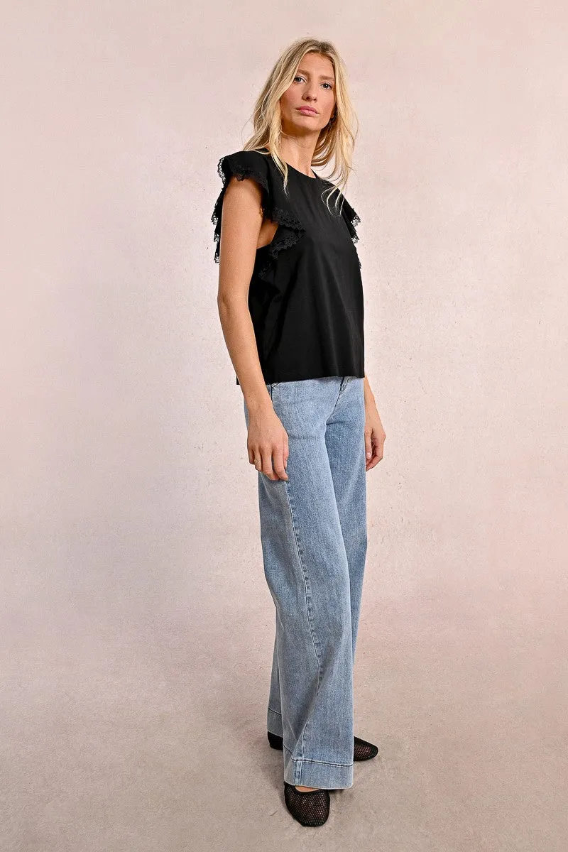 RUFFLED SLEEVE T-SHIRT