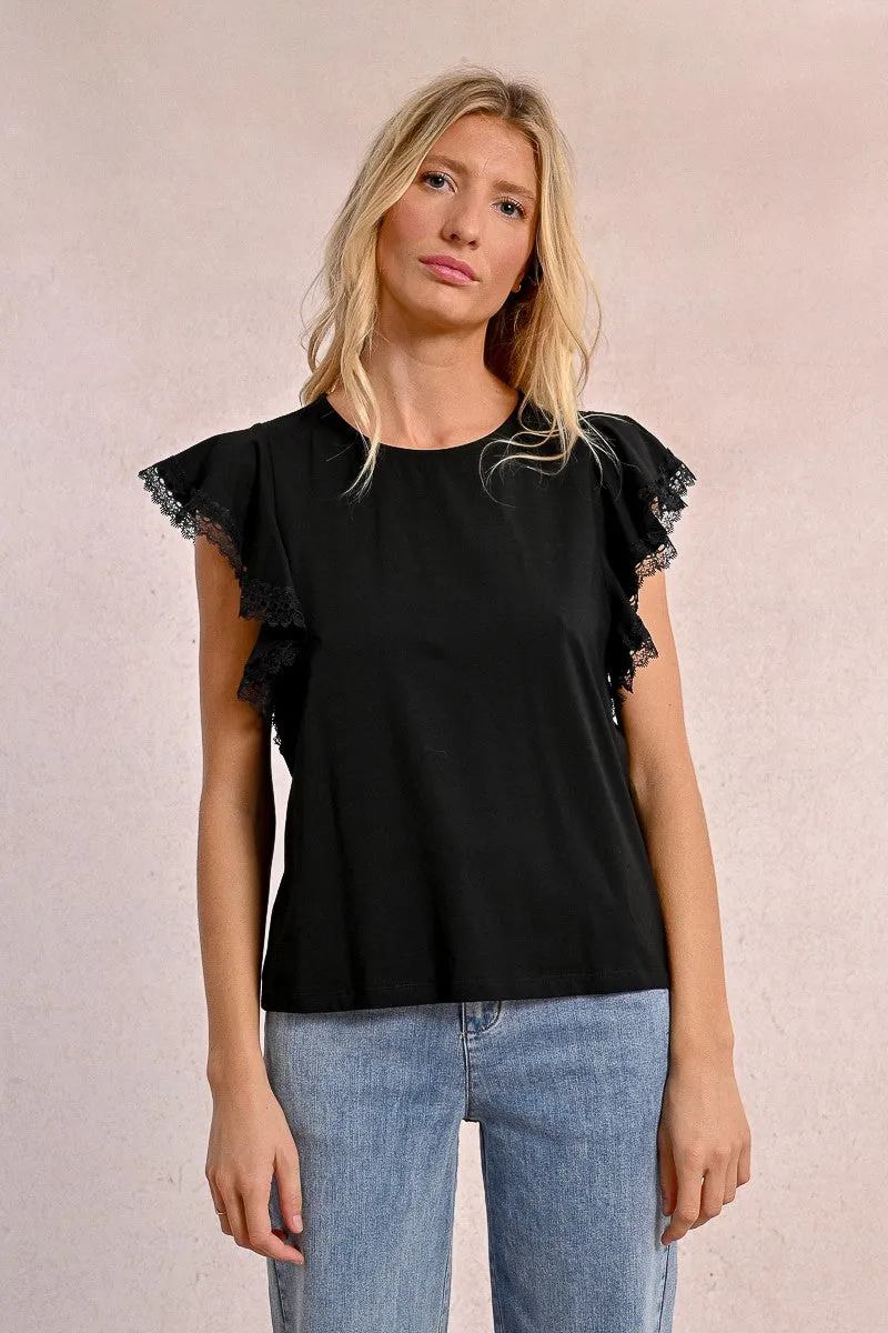 RUFFLED SLEEVE T-SHIRT