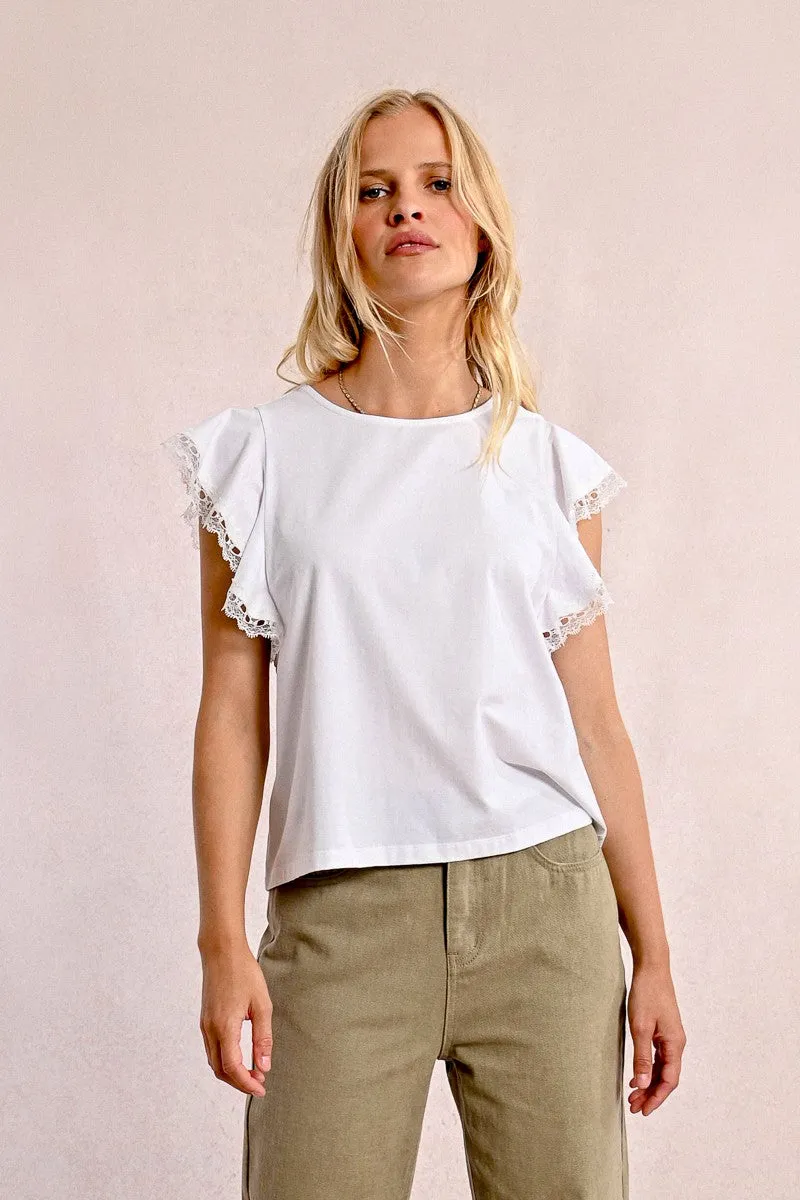 RUFFLED SLEEVE T-SHIRT
