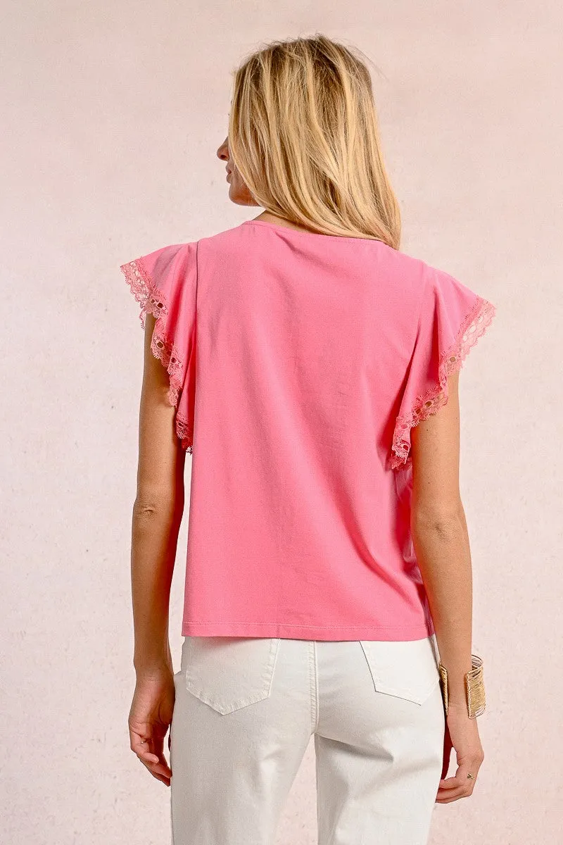 RUFFLED SLEEVE T-SHIRT