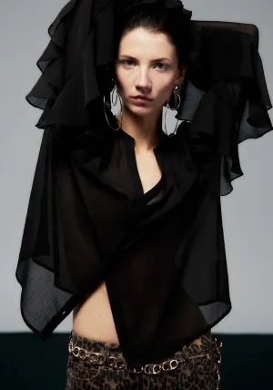 Ruffled Sleeves Blouse - Black