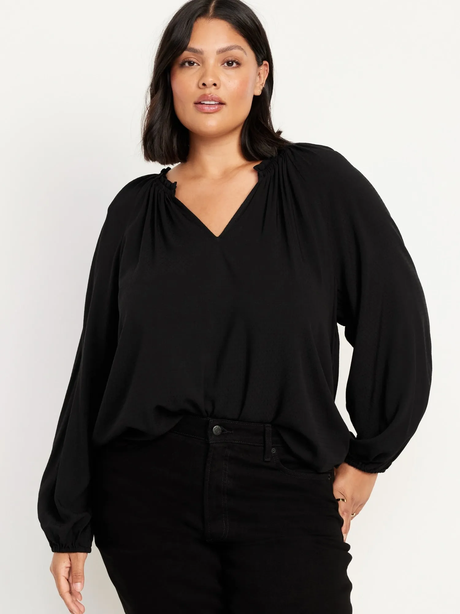 Ruffled Split-Neck Top