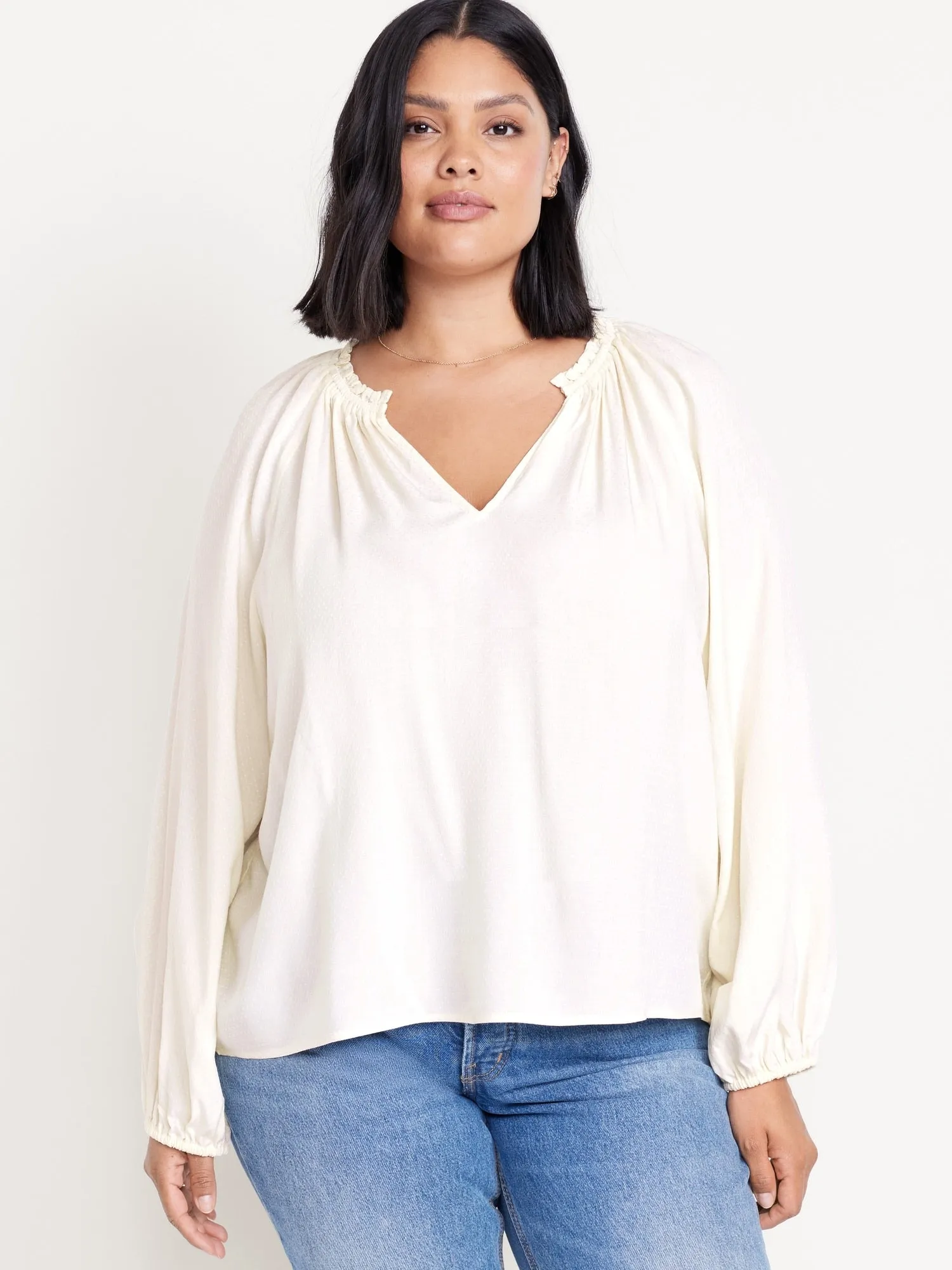 Ruffled Split-Neck Top