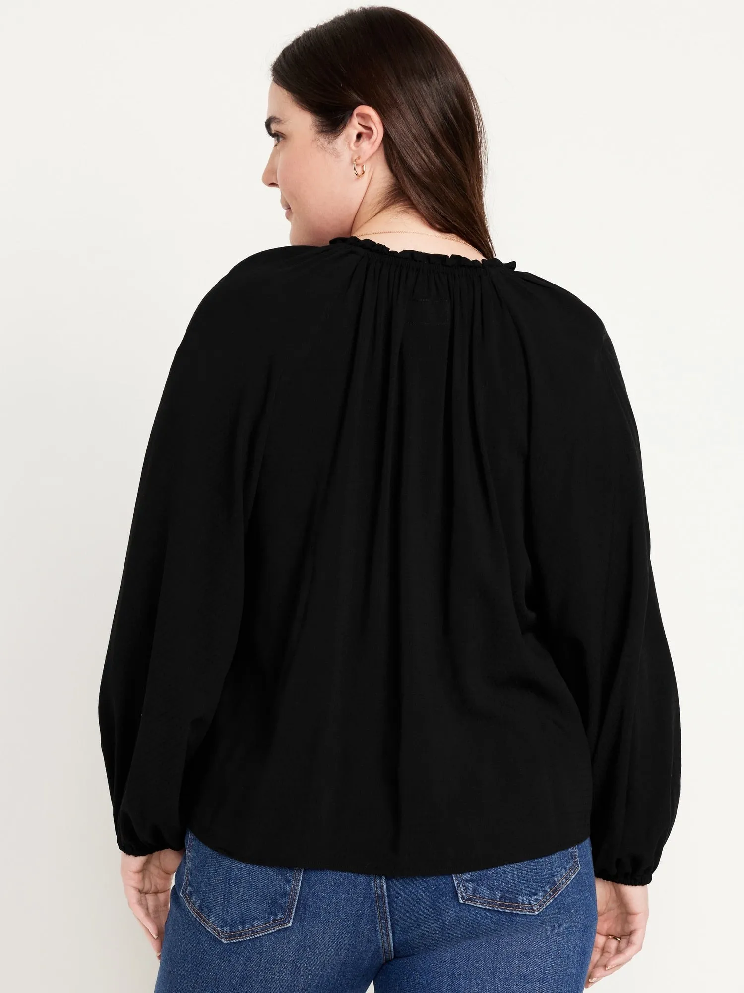 Ruffled Split-Neck Top