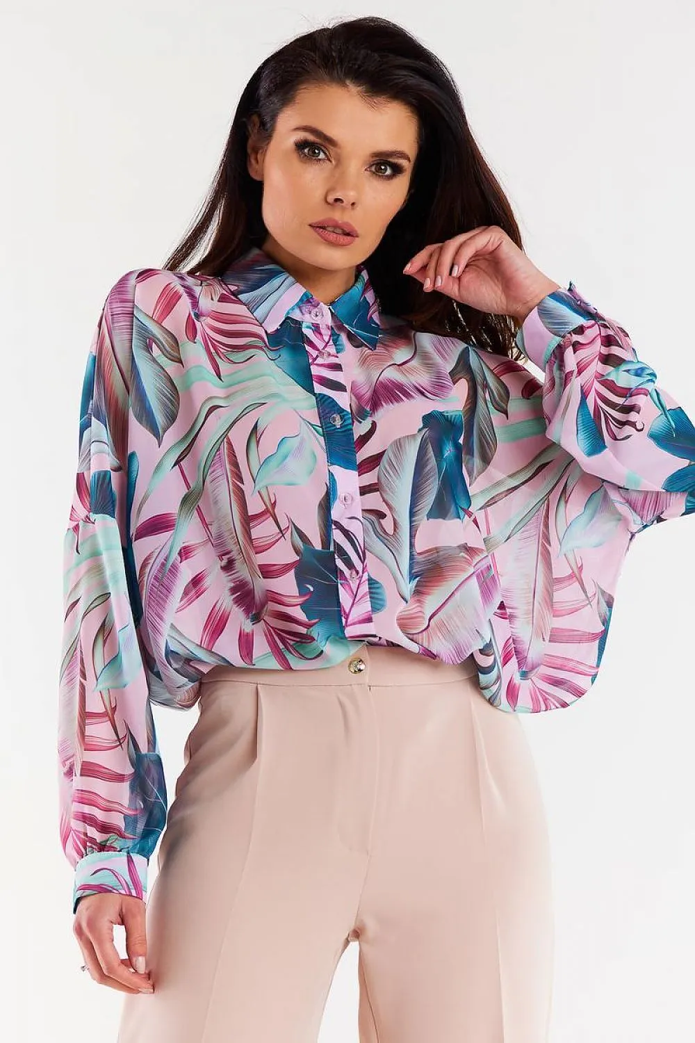 Ruffled Wide-Sleeve Chiffon Top