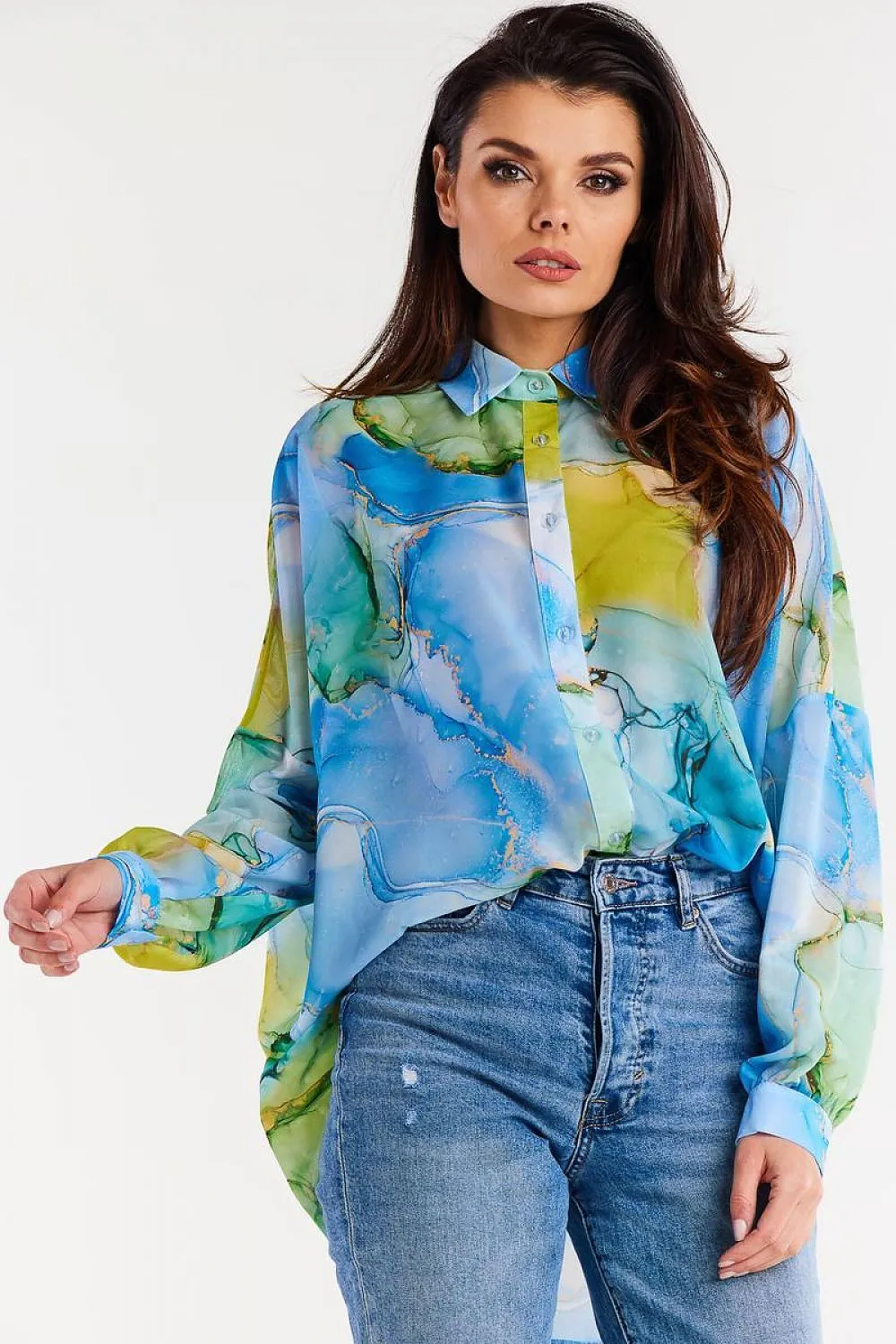 Ruffled Wide-Sleeve Chiffon Top