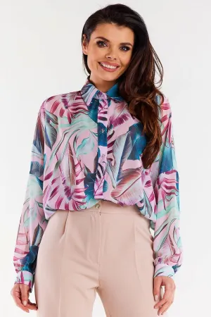 Ruffled Wide-Sleeve Chiffon Top