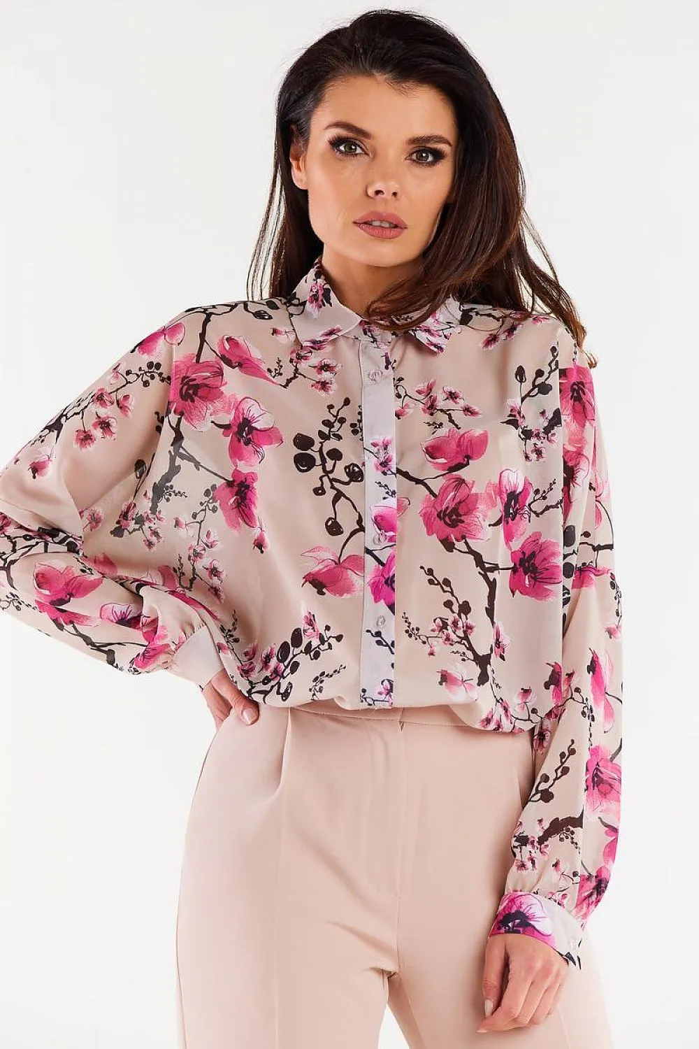 Ruffled Wide-Sleeve Chiffon Top