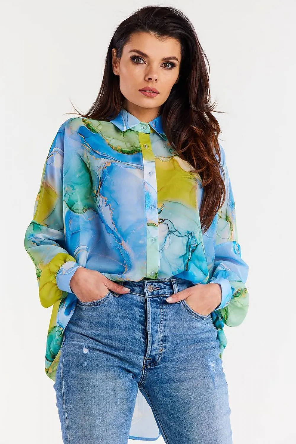 Ruffled Wide-Sleeve Chiffon Top