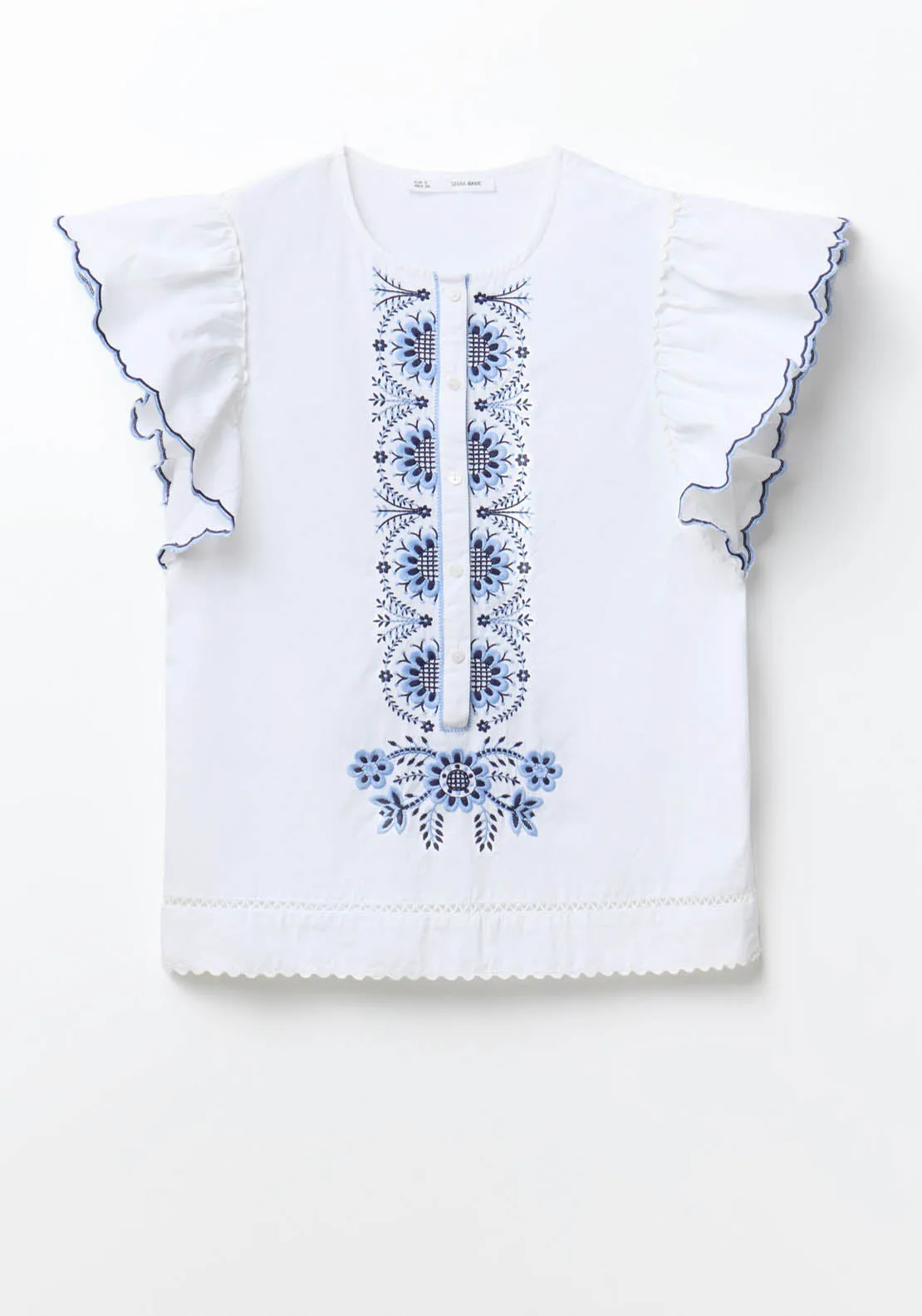 Ruffles Embroidered Blouse - Blue