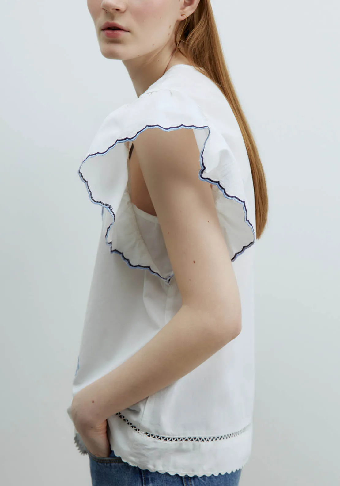 Ruffles Embroidered Blouse - Blue