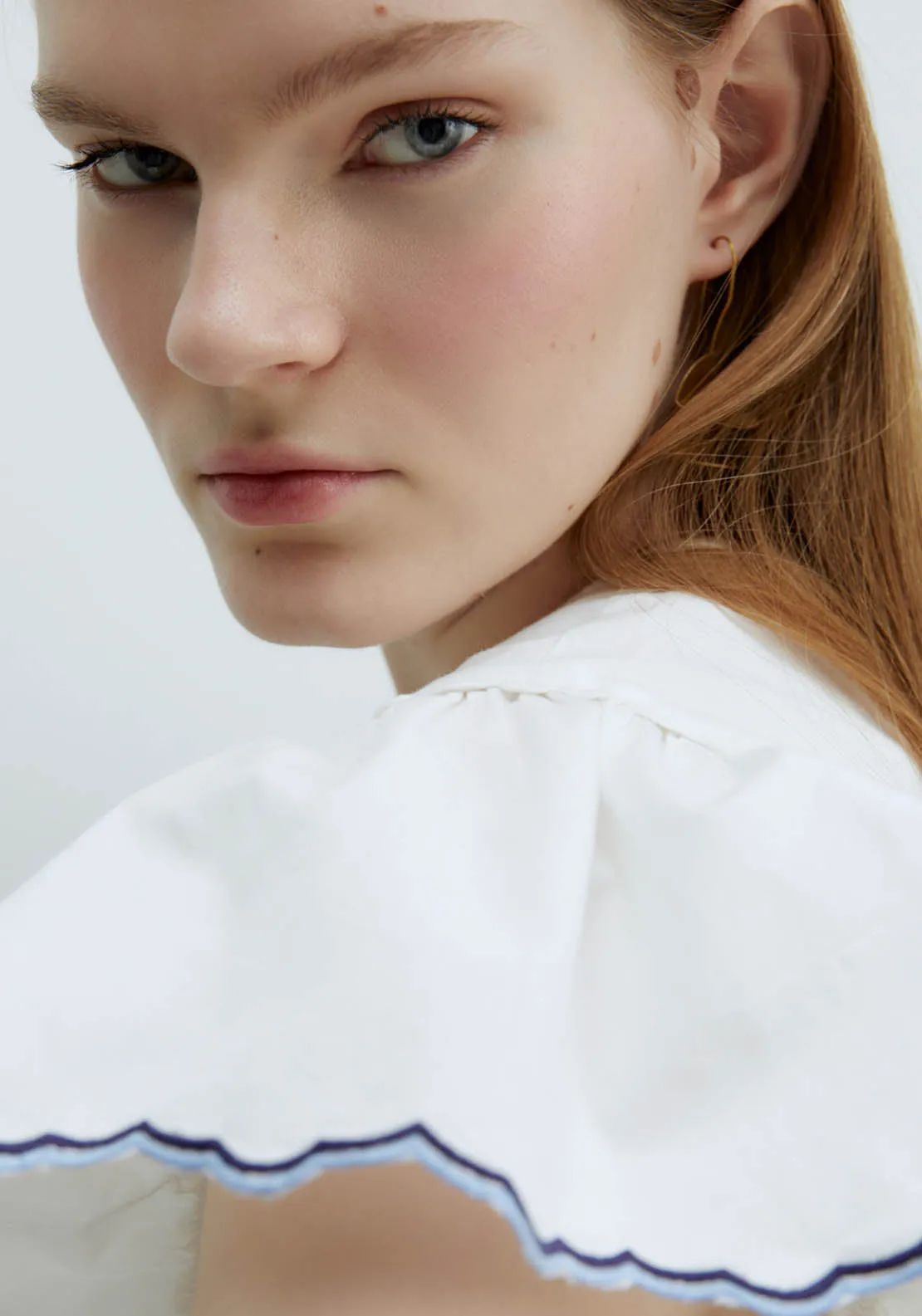 Ruffles Embroidered Blouse - Blue