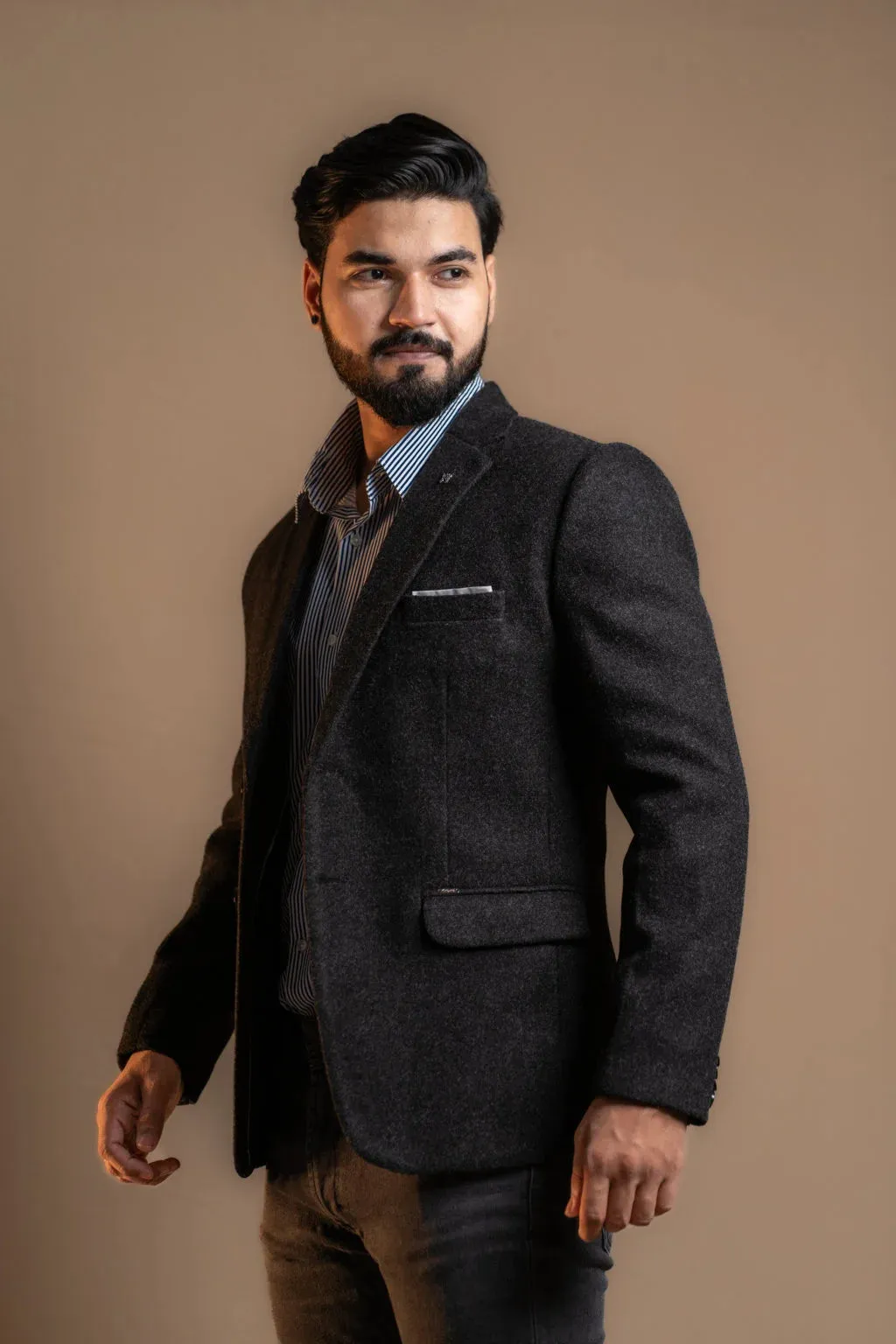 Rustic Black Wool Blazer