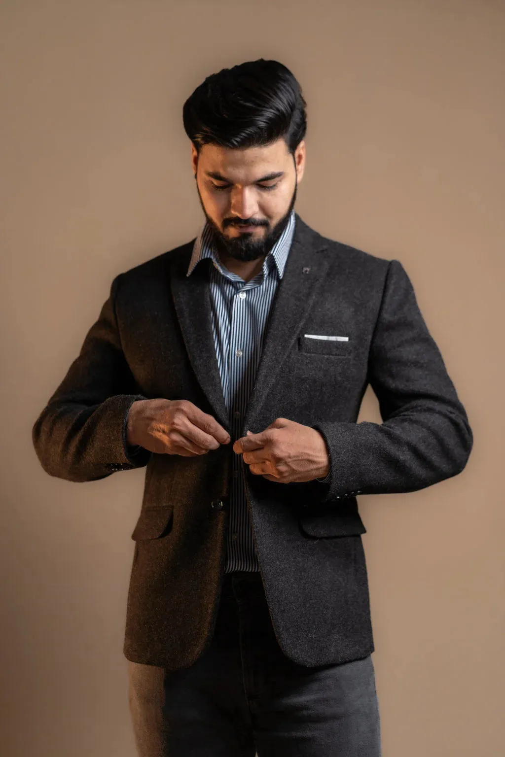 Rustic Black Wool Blazer