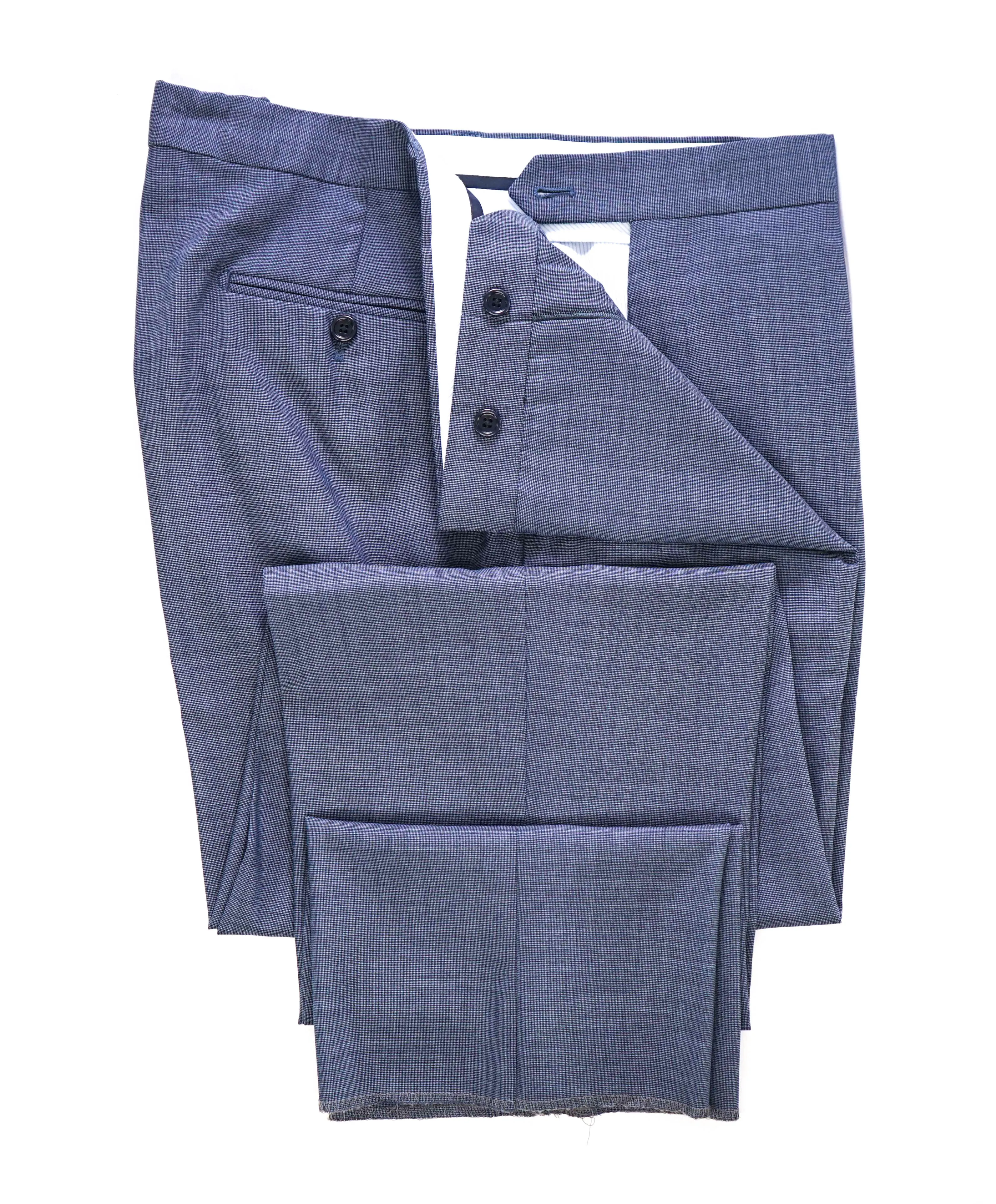 SAKS FIFTH AVE -Blue Birdseye "MODERN" Wool MADE IN ITALY Flat Front Pants- 42W