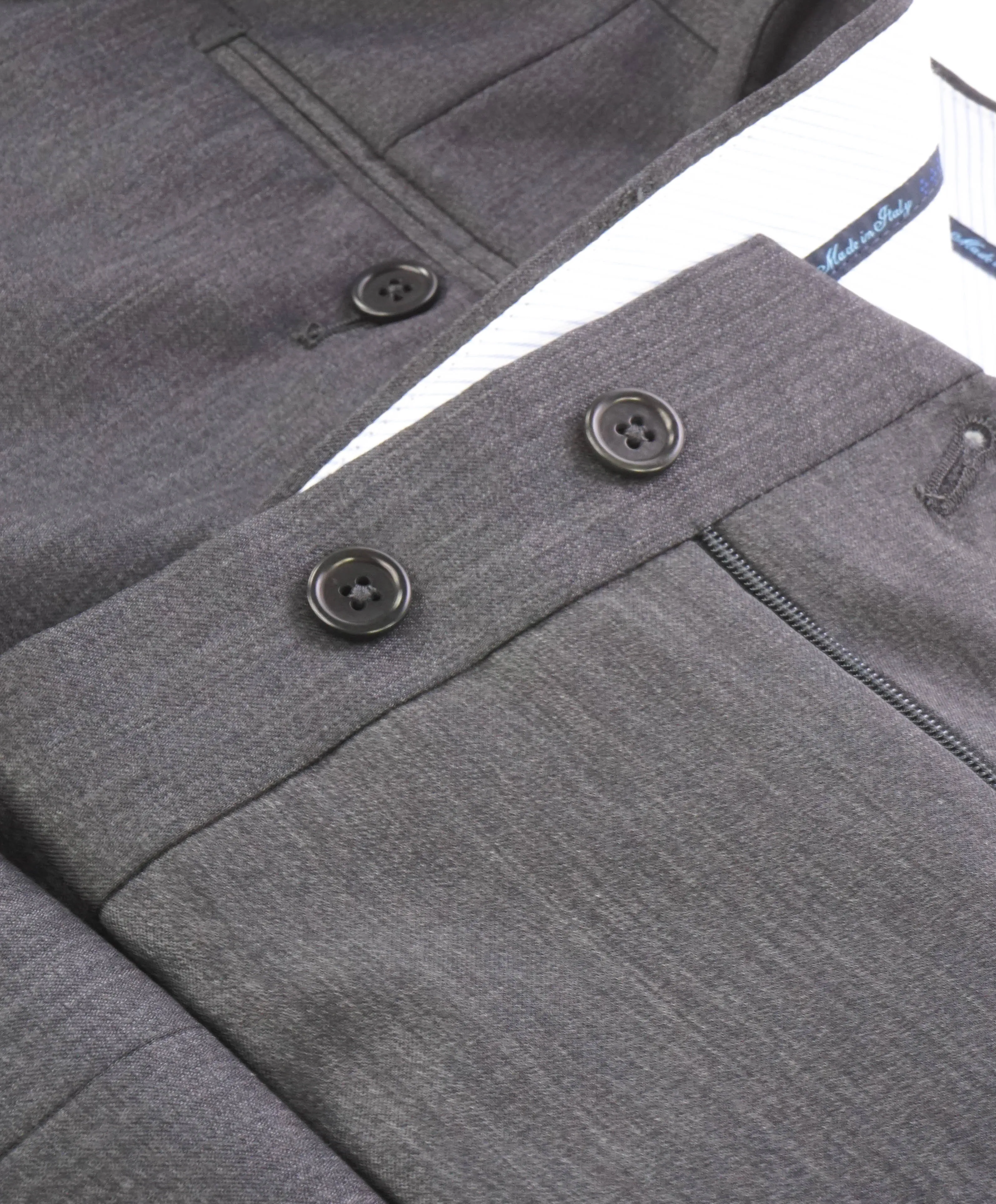 SAKS FIFTH AVE - Charcoal Wool & Silk MADE IN ITALY Flat Front Dress Pants - 30W