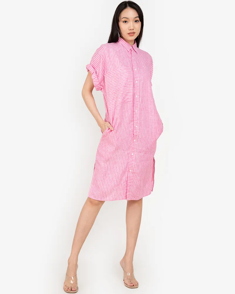 Samara Button Down Pinstripe Short Dress