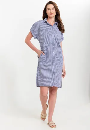 Samara Button Down Pinstripe Short Dress