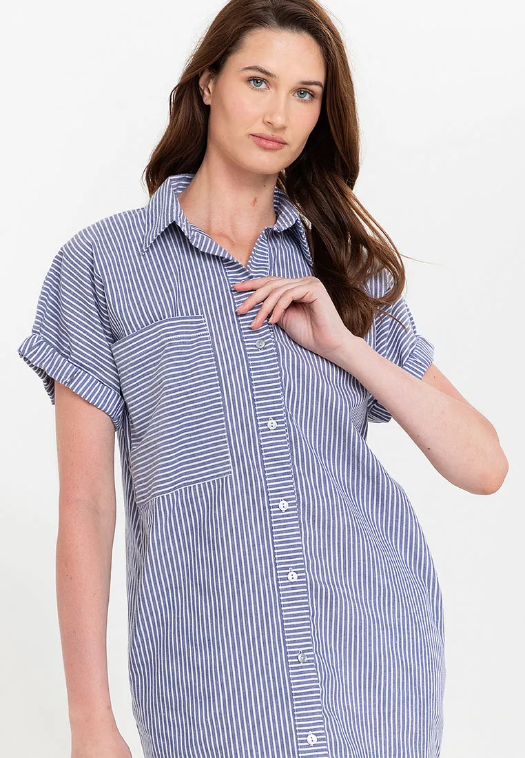Samara Button Down Pinstripe Short Dress