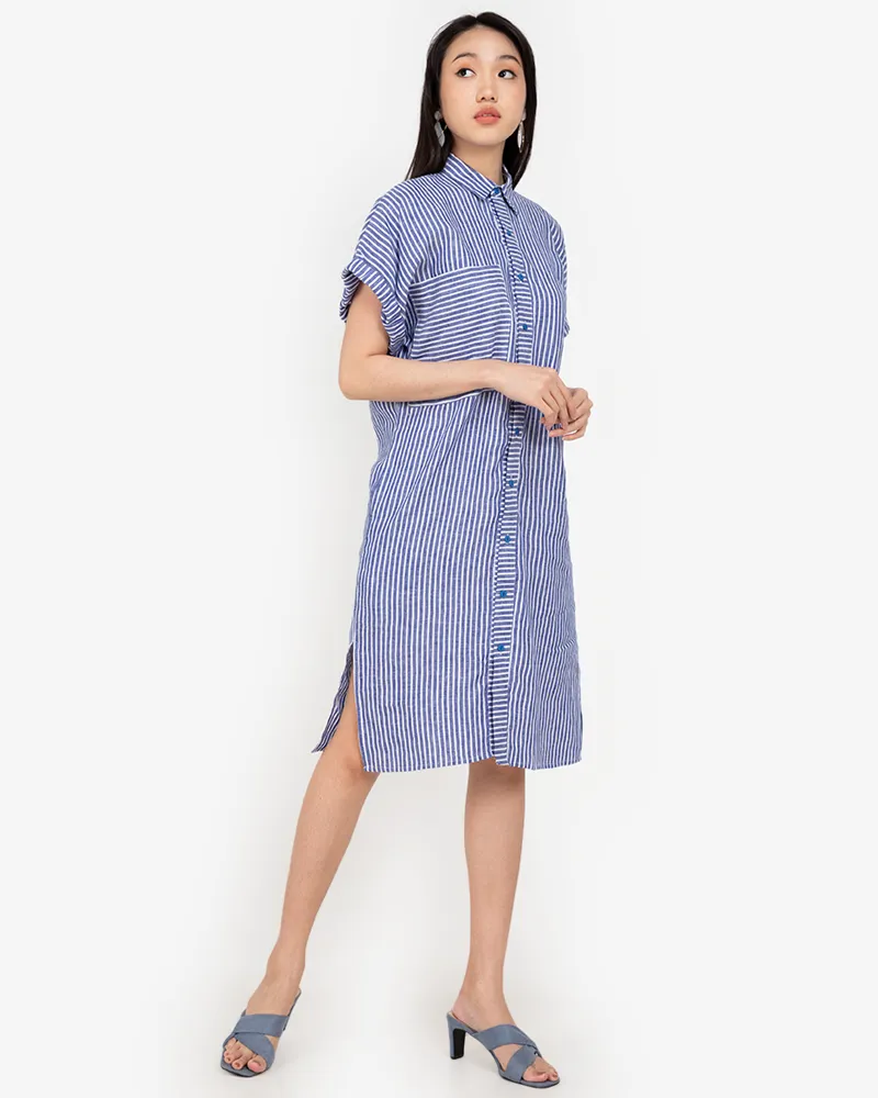 Samara Button Down Pinstripe Short Dress