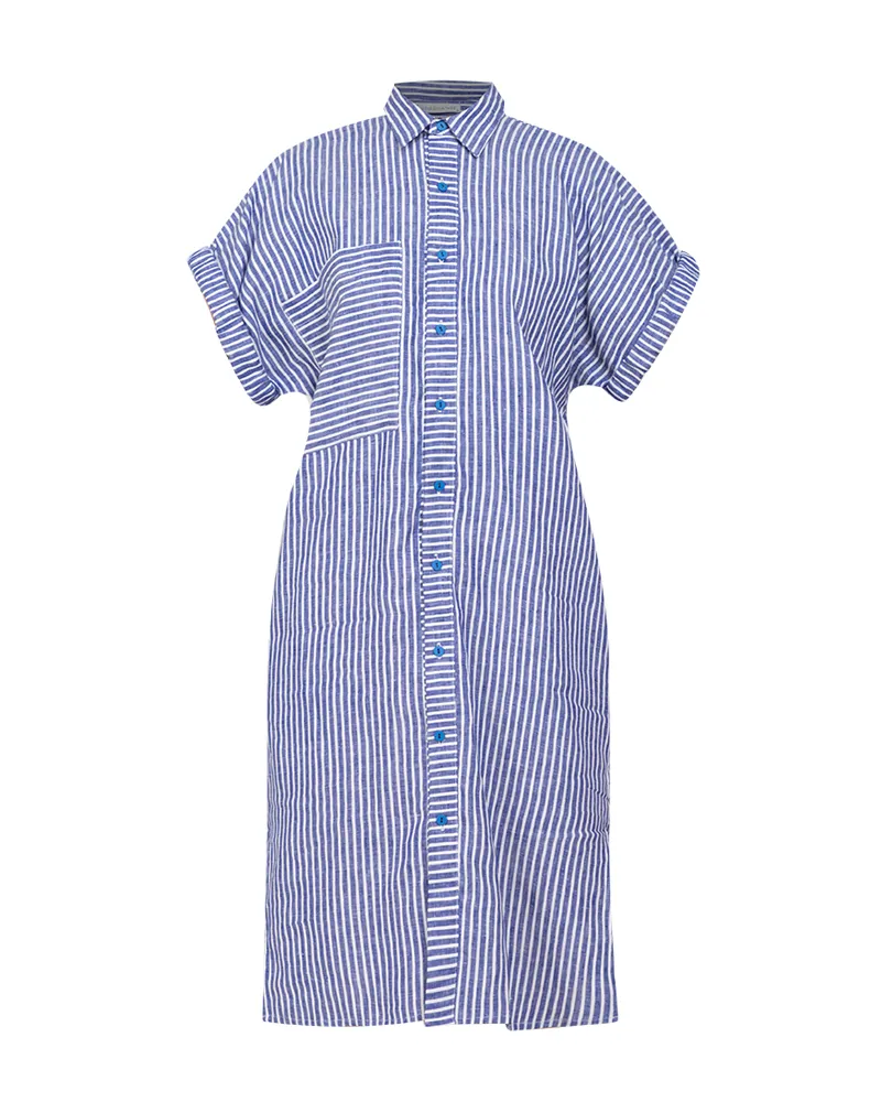 Samara Button Down Pinstripe Short Dress