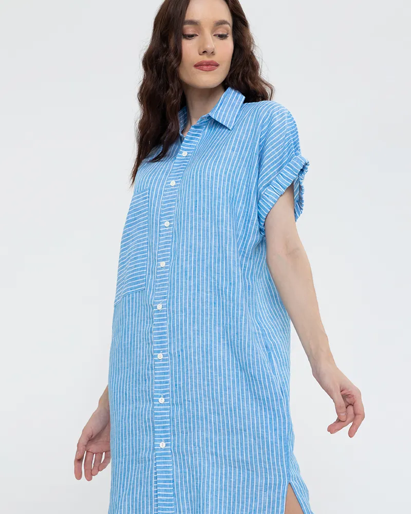 Samara Button Down Pinstripe Short Dress