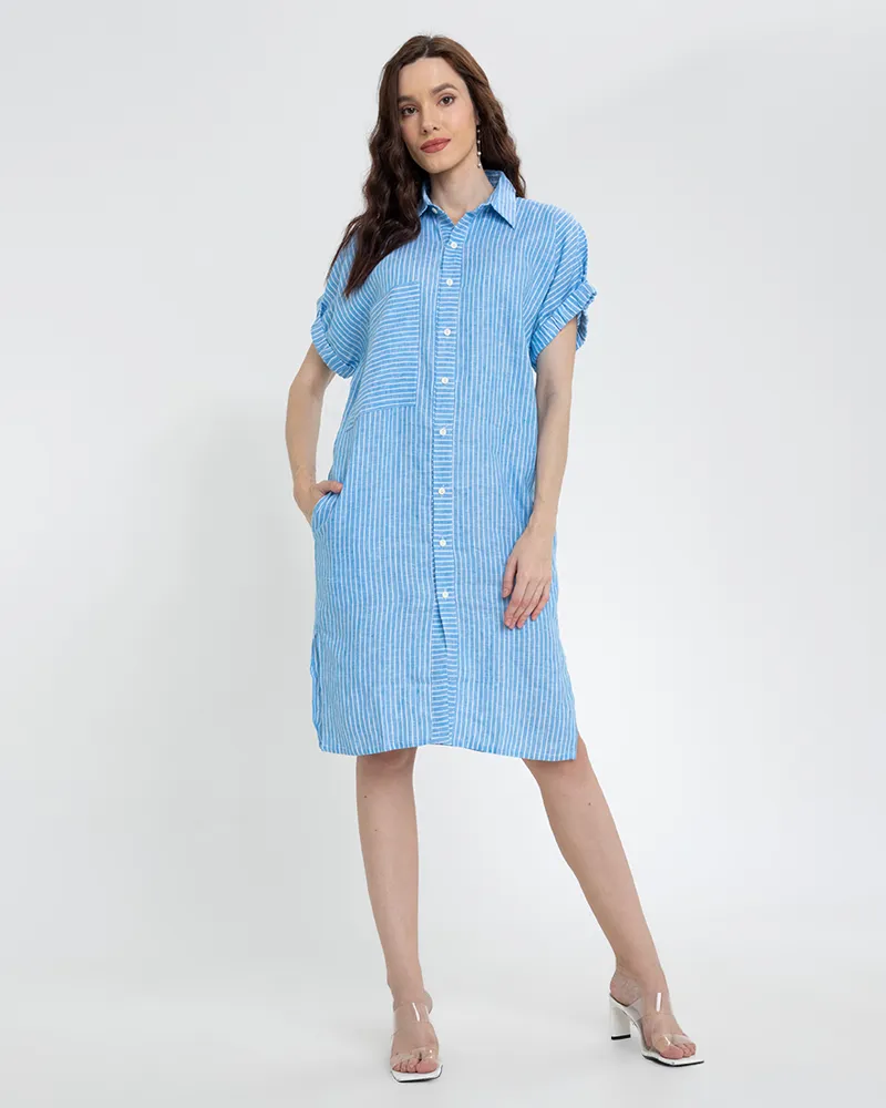 Samara Button Down Pinstripe Short Dress