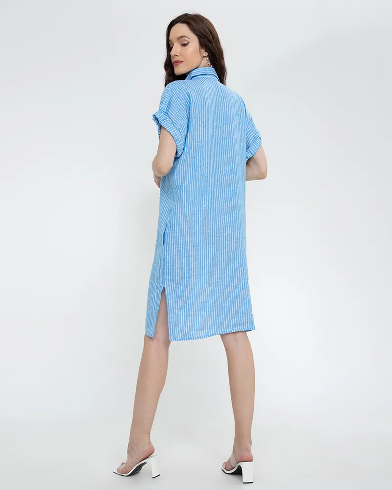 Samara Button Down Pinstripe Short Dress