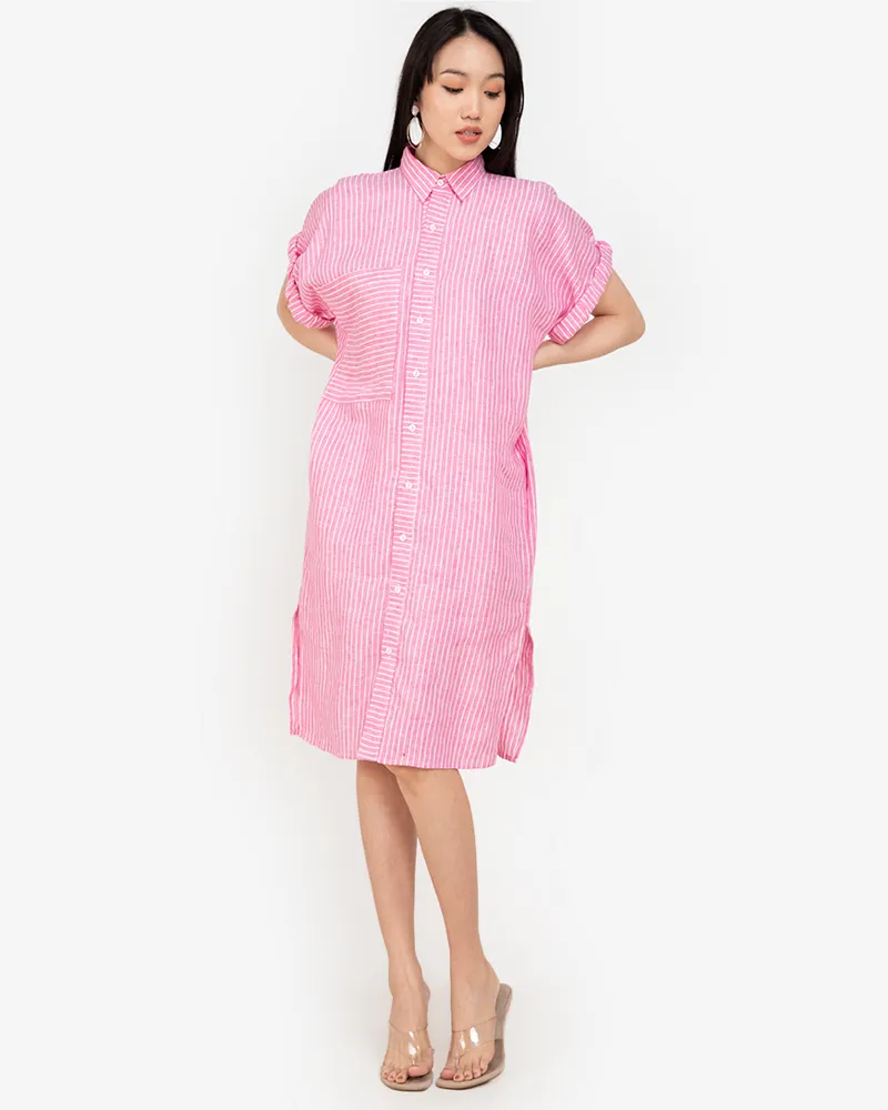 Samara Button Down Pinstripe Short Dress