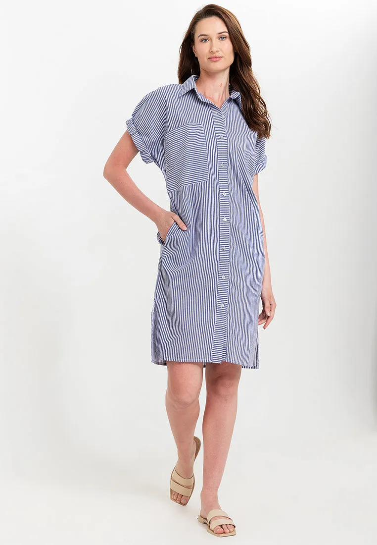 Samara Button Down Pinstripe Short Dress