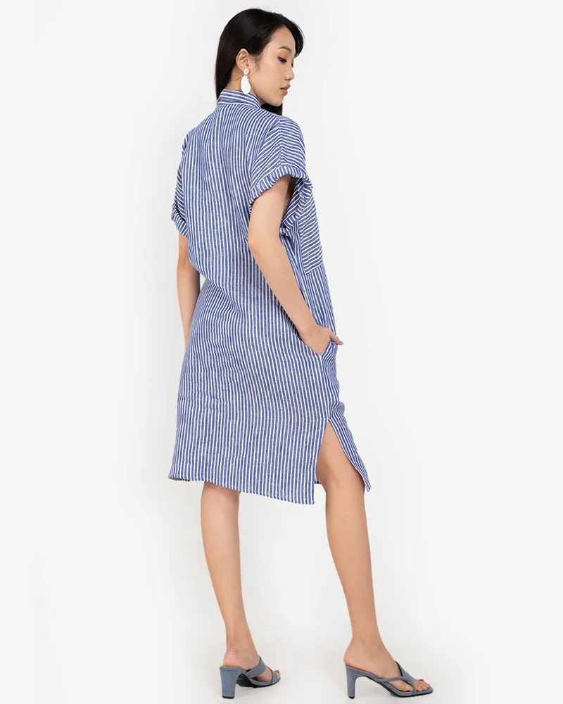 Samara Button Down Pinstripe Short Dress