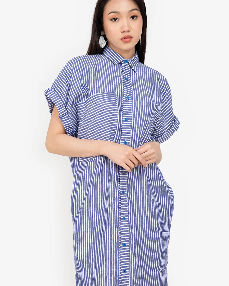 Samara Button Down Pinstripe Short Dress