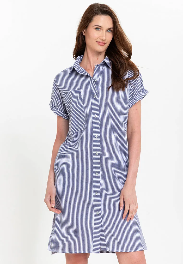 Samara Button Down Pinstripe Short Dress