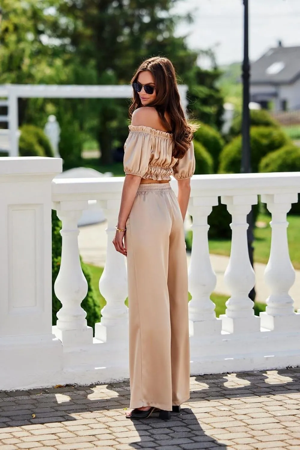 Satin Draped Spanish Neck Blouse