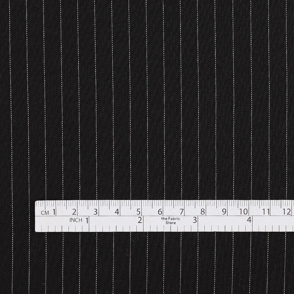Semi-Sheer Pinstripe Poly Suiting - Black