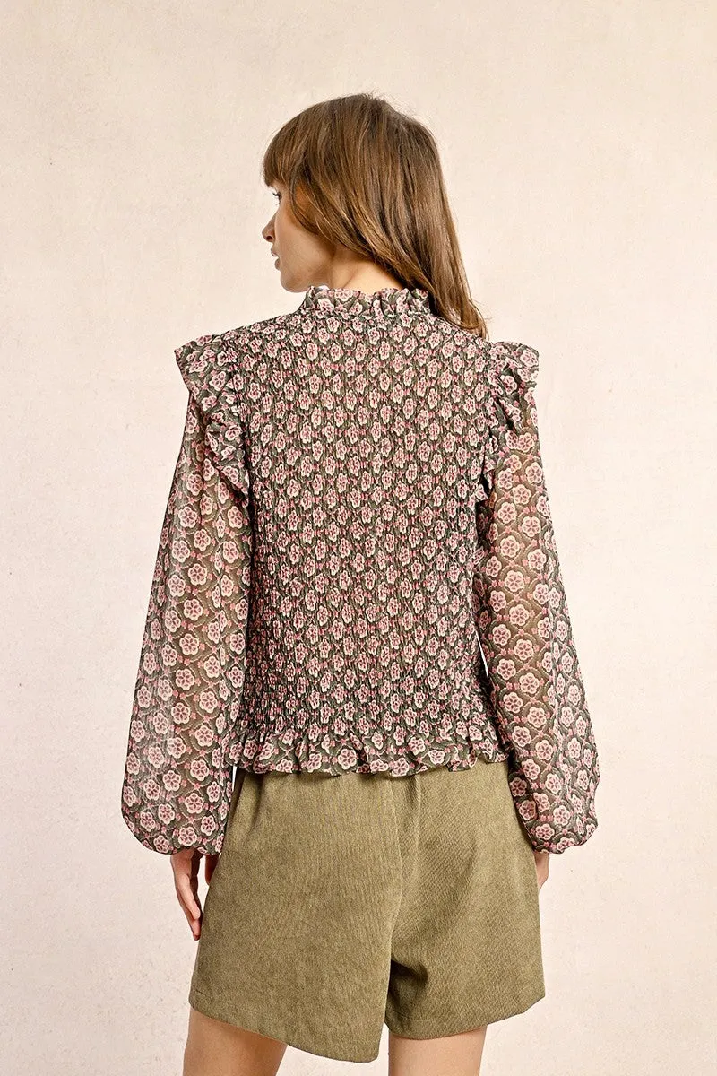 SEMI-TRANSPARENT PRINTED BLOUSE