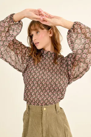 SEMI-TRANSPARENT PRINTED BLOUSE