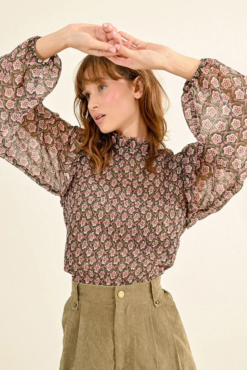 SEMI-TRANSPARENT PRINTED BLOUSE