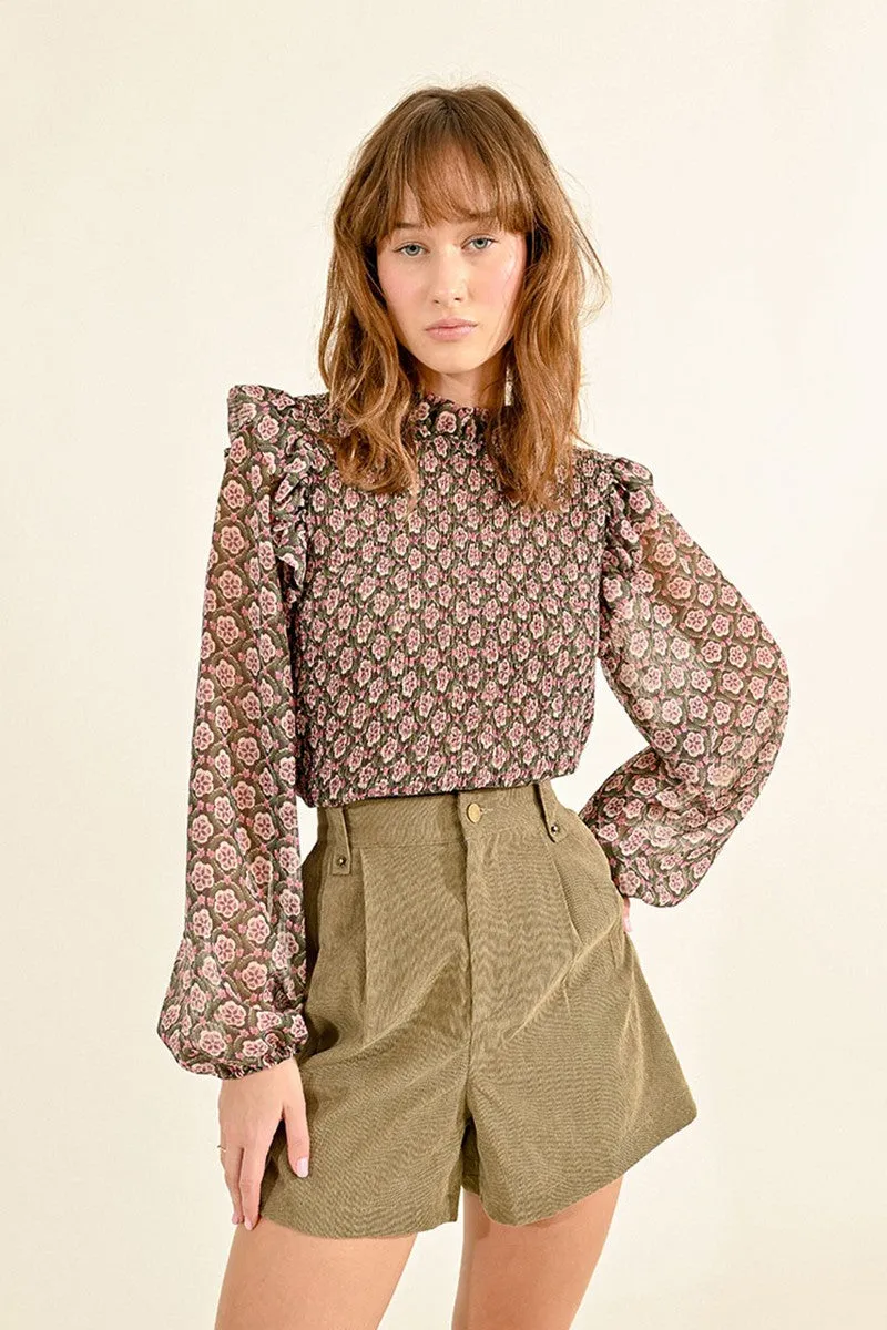 SEMI-TRANSPARENT PRINTED BLOUSE