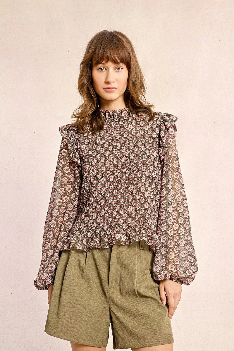 SEMI-TRANSPARENT PRINTED BLOUSE