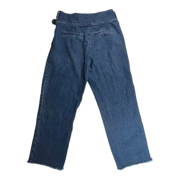 Sezane Jeans Size 6 Francky Trousers Denim Blue Pleated Paperbag Waist