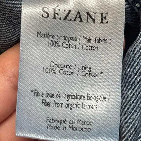 Sezane Jeans Size 6 Francky Trousers Denim Blue Pleated Paperbag Waist